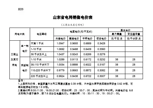 山东省电网销售电价表