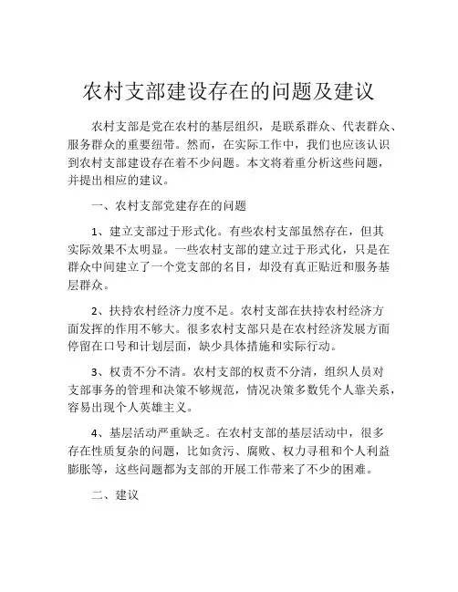 农村支部建设存在的问题及建议