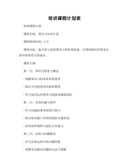 培训课程计划表