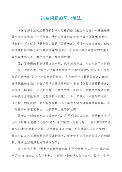 运输问题的简化解法