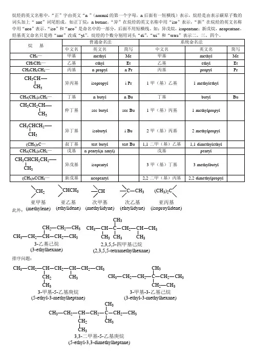 烃的中文及英文命名 《有机化学》、《医用有机化学》
