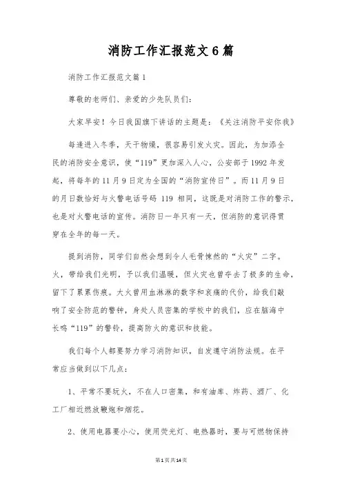 消防工作汇报范文6篇