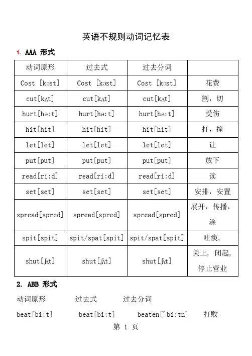 英语动词不规则变化表完整附音标版