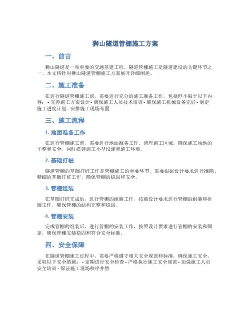 狮山隧道管棚施工方案