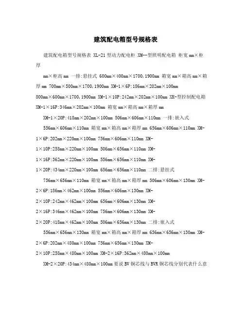 建筑配电箱型号规格表