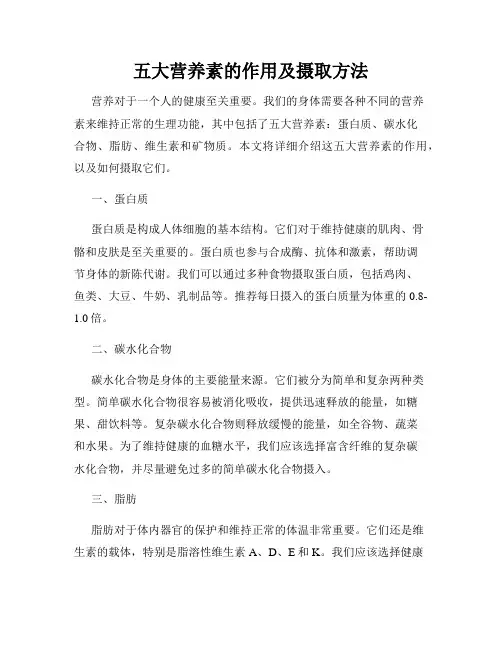 五大营养素的作用及摄取方法