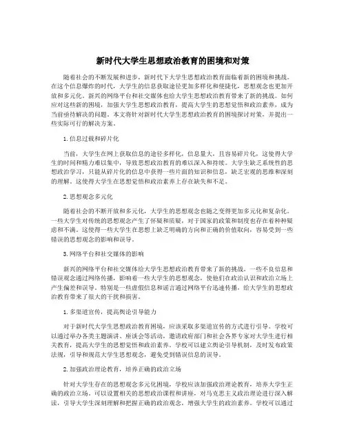 新时代大学生思想政治教育的困境和对策