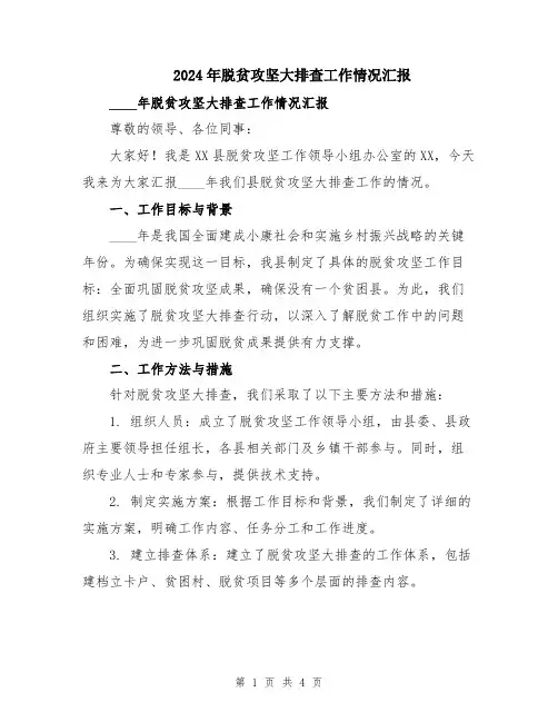 2024年脱贫攻坚大排查工作情况汇报
