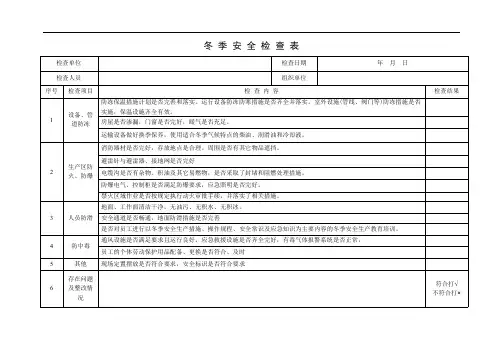 化工企业冬季安全检查表