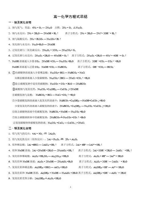 人教版高一化学方程式大全(最新整理)