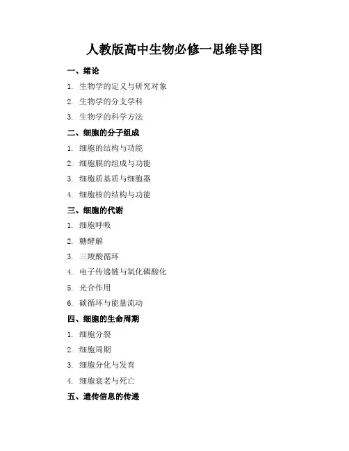 人教版高中生物必修一思维导图(高清大图可以放大)(2021年-
