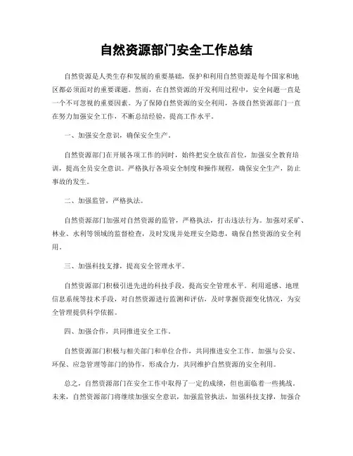 自然资源部门安全工作总结