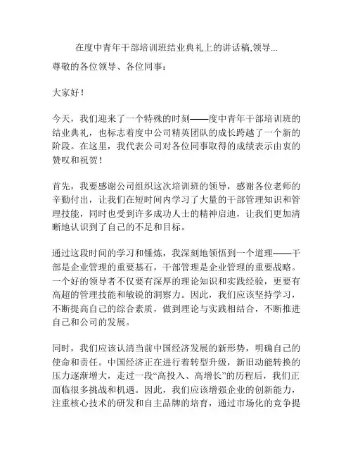 在度中青年干部培训班结业典礼上的讲话稿,领导