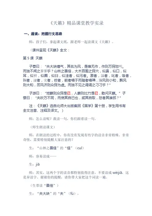 语文课《天籁》精品课堂教学实录