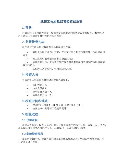 通信工程质量监督检查记录表