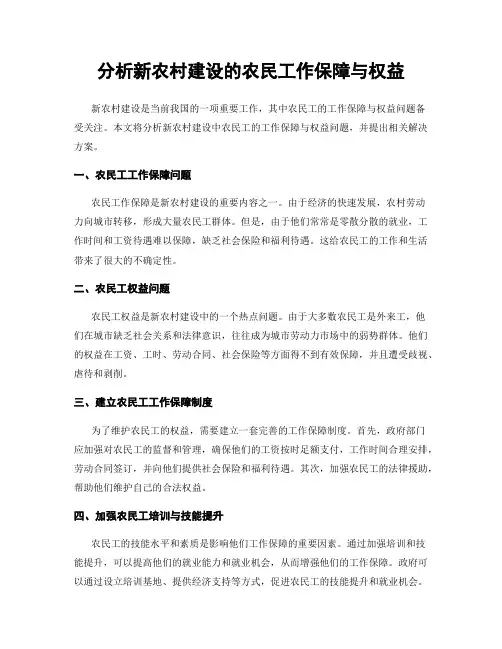 分析新农村建设的农民工作保障与权益