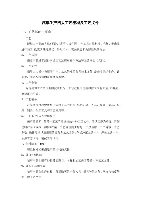 汽车生产四大工艺流程及工艺文件