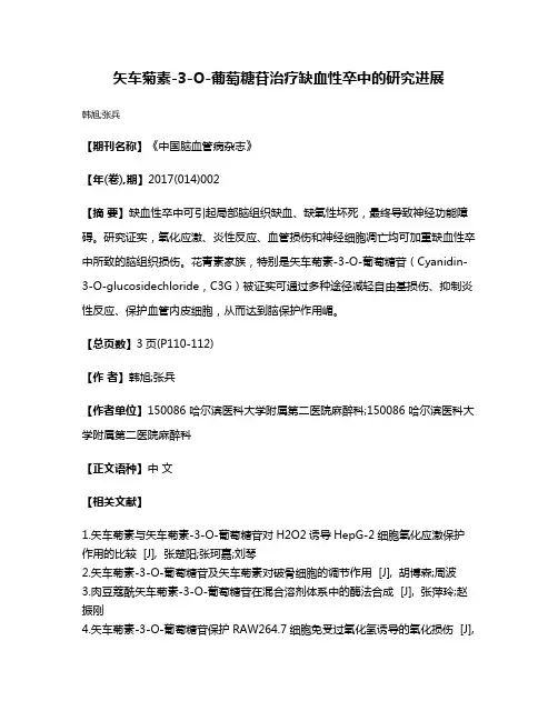 矢车菊素-3-O-葡萄糖苷治疗缺血性卒中的研究进展