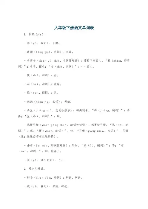 六年级下册语文单词表