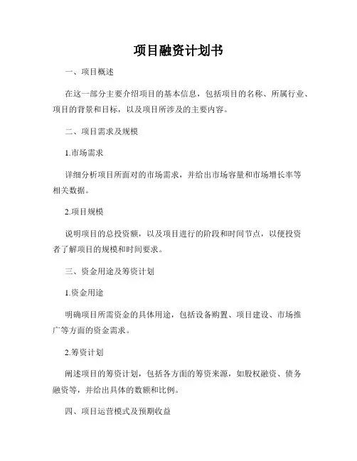项目融资计划书