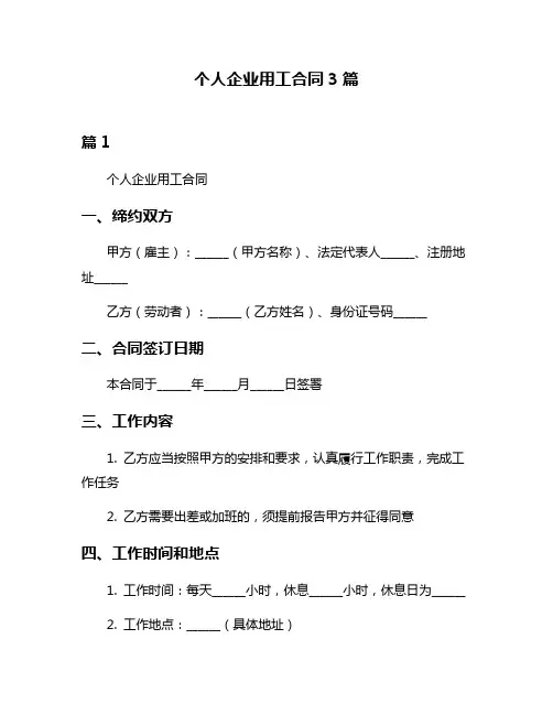 个人企业用工合同3篇