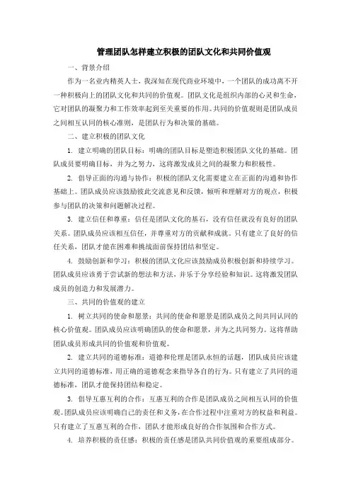 管理团队怎样建立积极的团队文化和共同价值观
