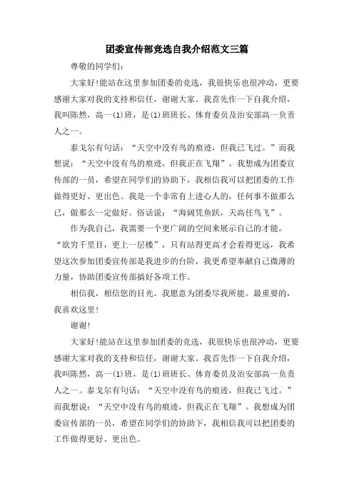 团委宣传部竞选自我介绍范文三篇