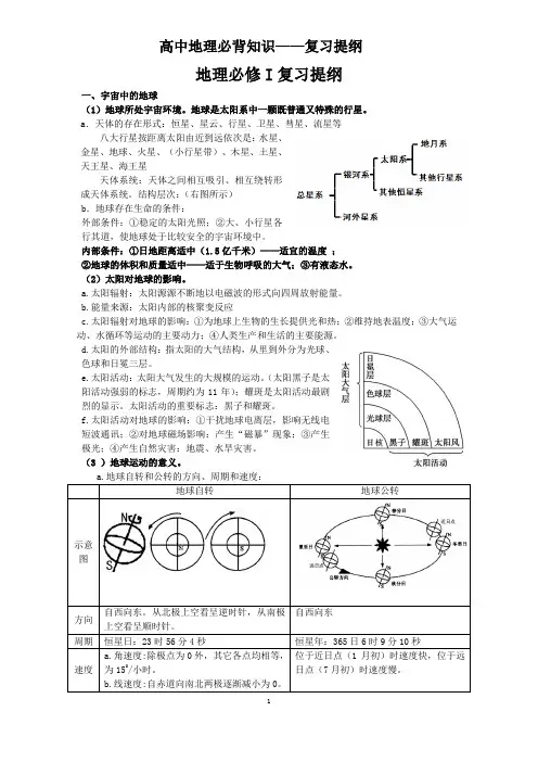 高中地理必背知识-复习提纲 - 必修一