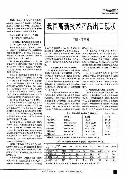 我国高新技术产品出口现状