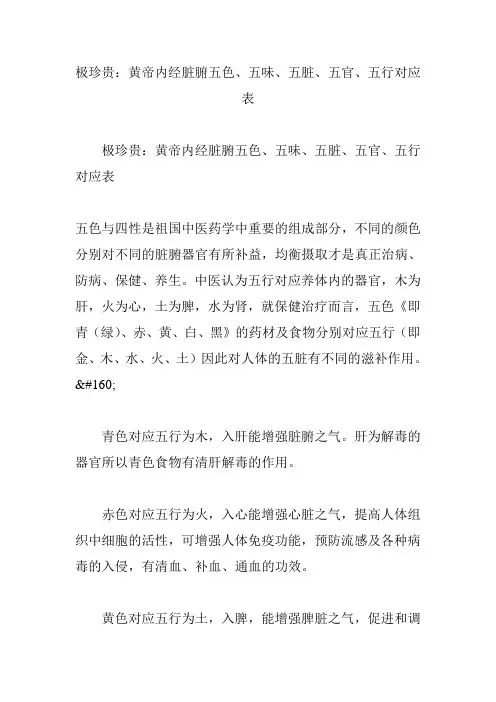 极珍贵：黄帝内经脏腑五色、五味、五脏、五官、五行对应表