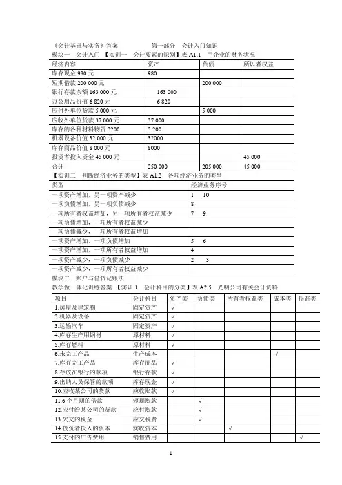 【人民邮电出版社】杨桂洁主编《会计基础与实务》参考答案