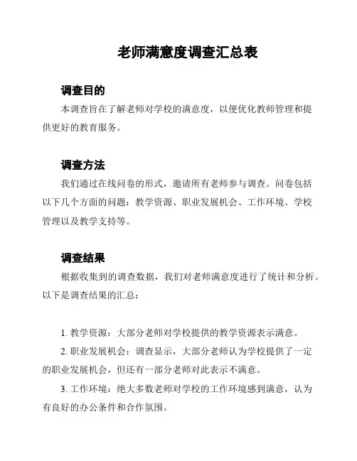 老师满意度调查汇总表