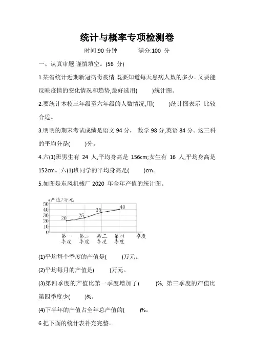 人教版六年级下册试题 统计与概率专项检测卷 含答案