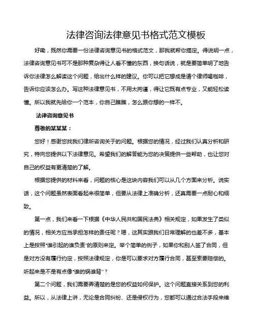 法律咨询法律意见书格式范文模板