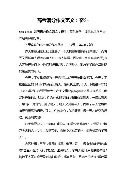高考满分作文范文：奋斗