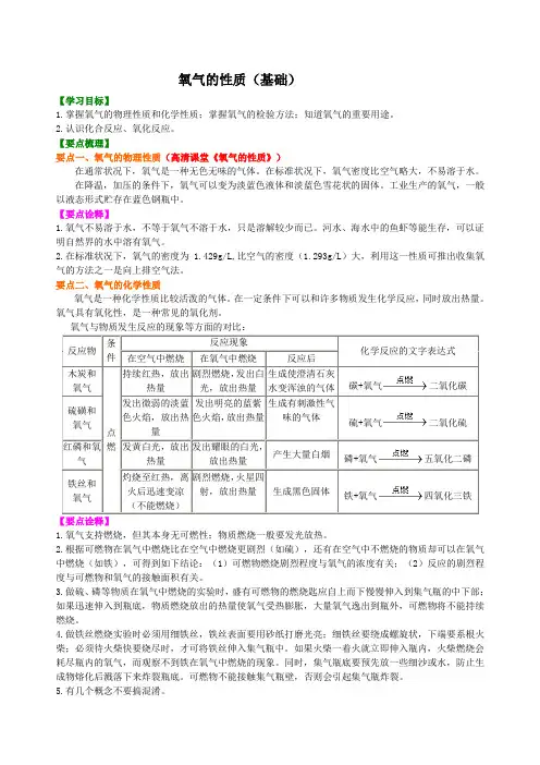 精品07氧气的性质(基础) 知识讲解