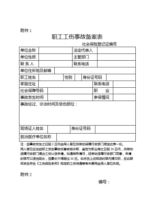 职工工伤事故备案表