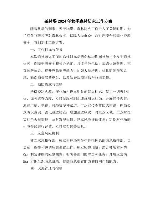 某林场2024年秋季森林防火工作方案
