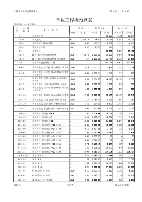 单位工程概预算表Excel 
