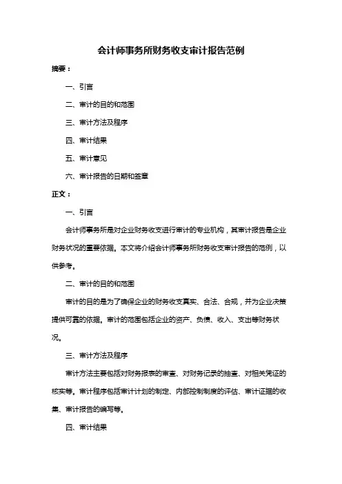 会计师事务所财务收支审计报告范例