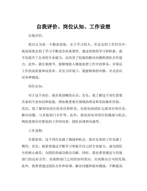 自我评价、岗位认知、工作设想