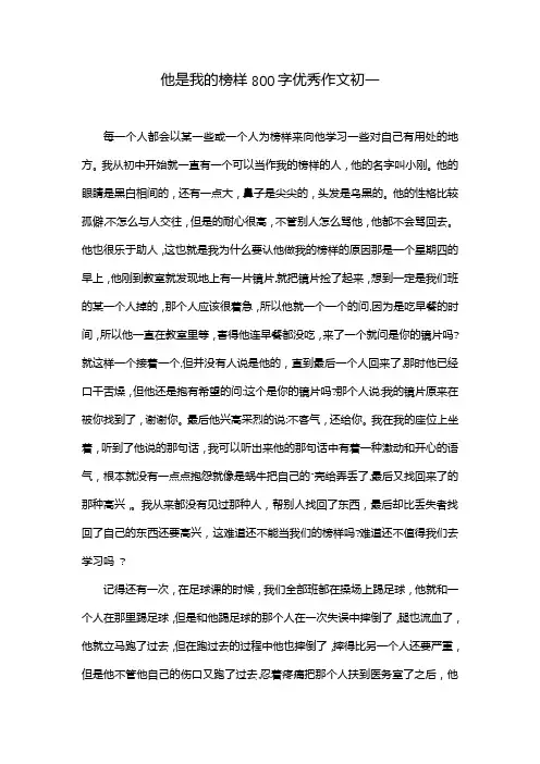 他是我的榜样800字优秀作文初一