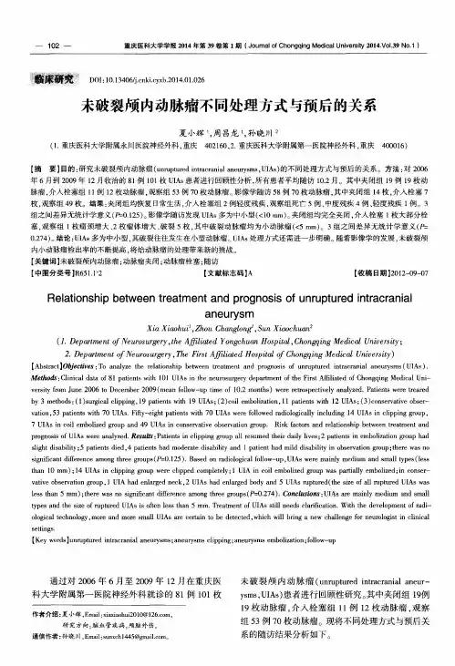 未破裂颅内动脉瘤不同处理方式与预后的关系