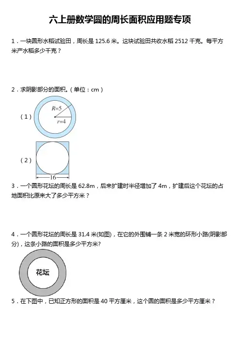 六年级上册圆的周长面积专项练习