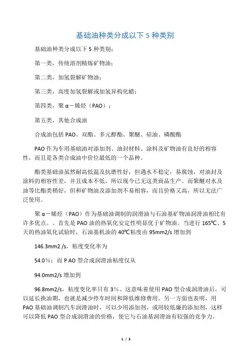 基础油种类分成以下5种类别