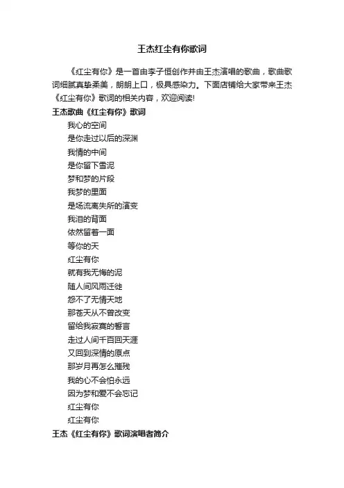 王杰红尘有你歌词