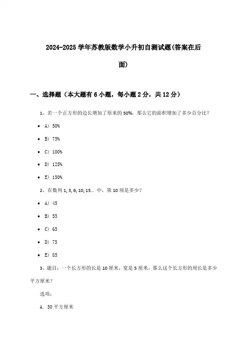 苏教版数学小升初试题及答案指导(2024-2025学年)