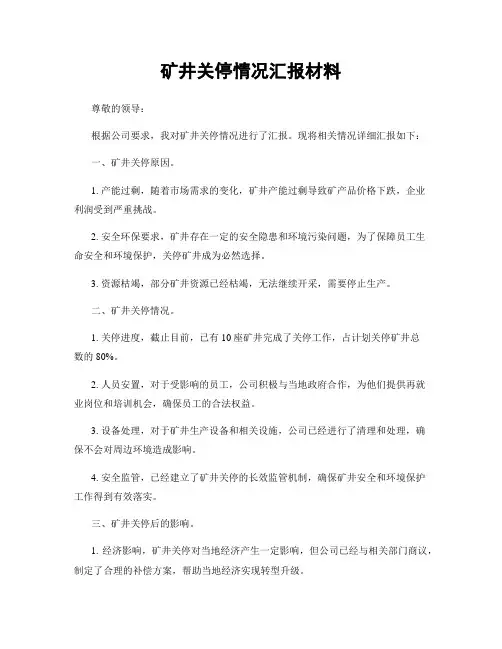 矿井关停情况汇报材料