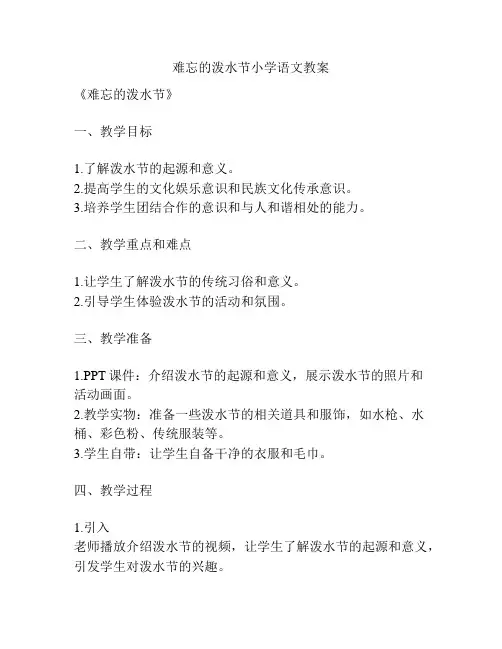 难忘的泼水节小学语文教案
