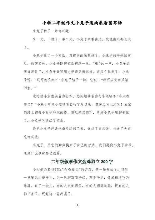 小学二年级作文小兔子运南瓜看图写话